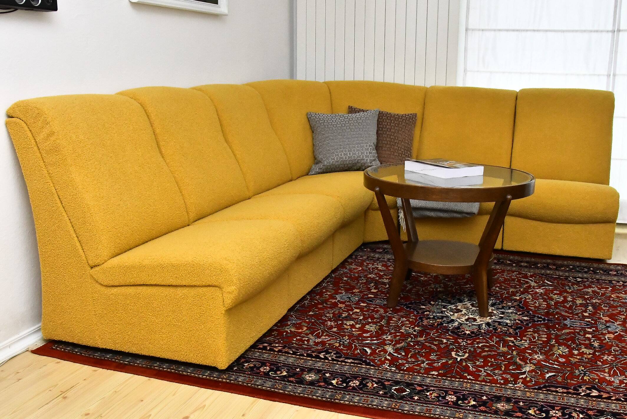 Yellow bouclé corner modular sofa, 1970s, set of 6