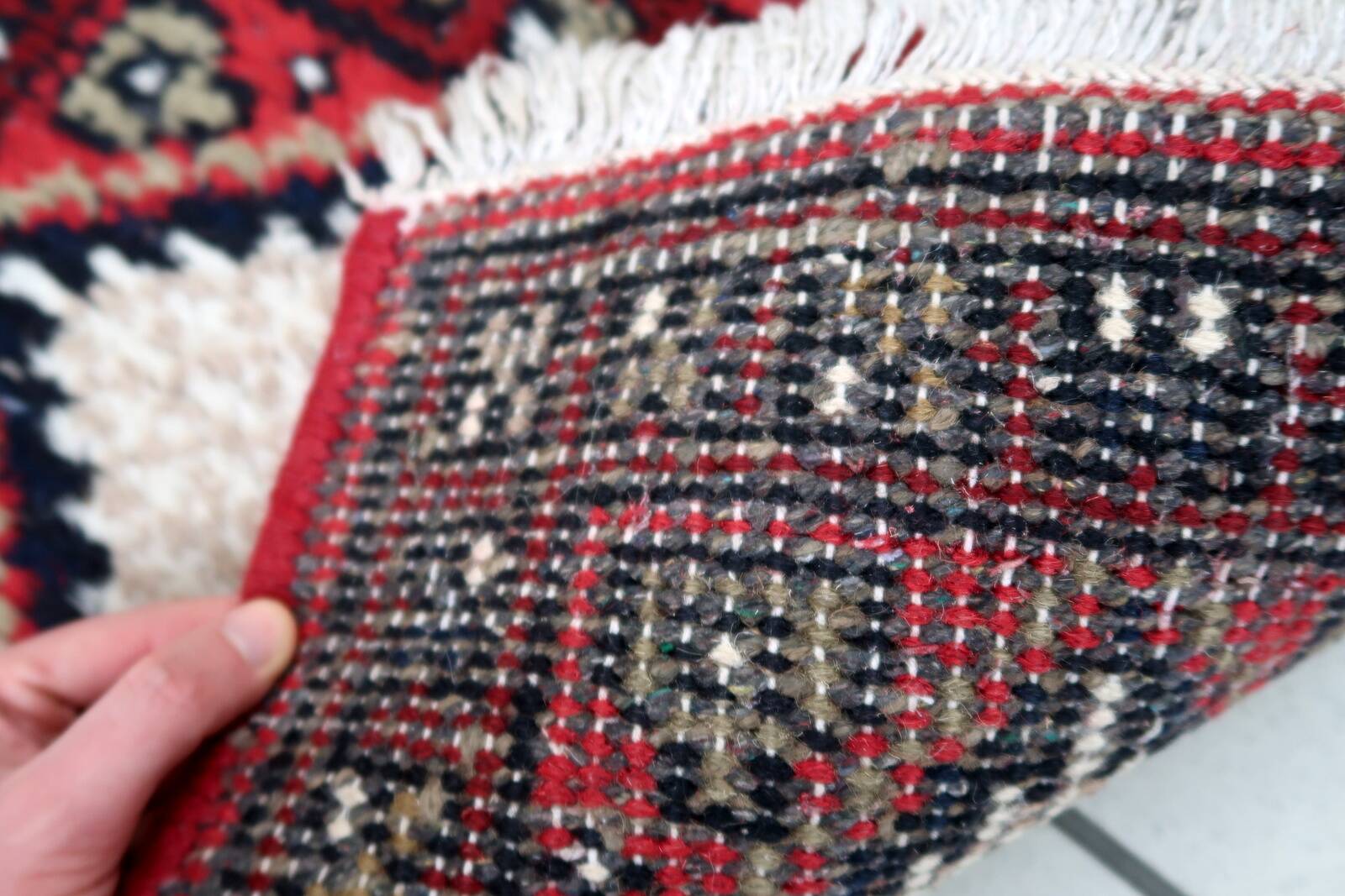 Tapis vintage du Moyen-Orient Hamadan fait main en laine – 40 x 59 cm 1970s