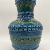 Aldo Londi vase, Rimini Blue, blue-green glazed ceramic, Bitossi, 1960