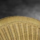 Vintage Mid-Century Italian Modern Boho Rattan Barrel Chair, 1970s