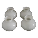 French Vintage Set of 4 White Opaline Glass Lantern-Style Replacement Shade
