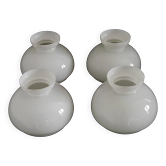 French Vintage Set of 4 White Opaline Glass Lantern-Style Replacement Shade