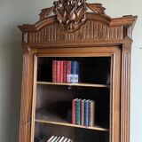 Antieke eiken houten boekenkast, vitrinekast, winkelkast, servieskast.