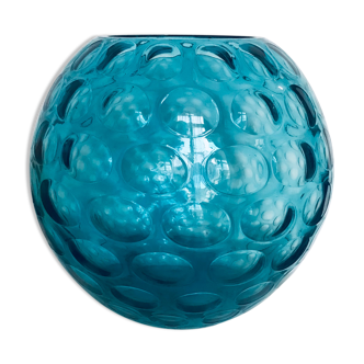 Vase boule en verre bleue