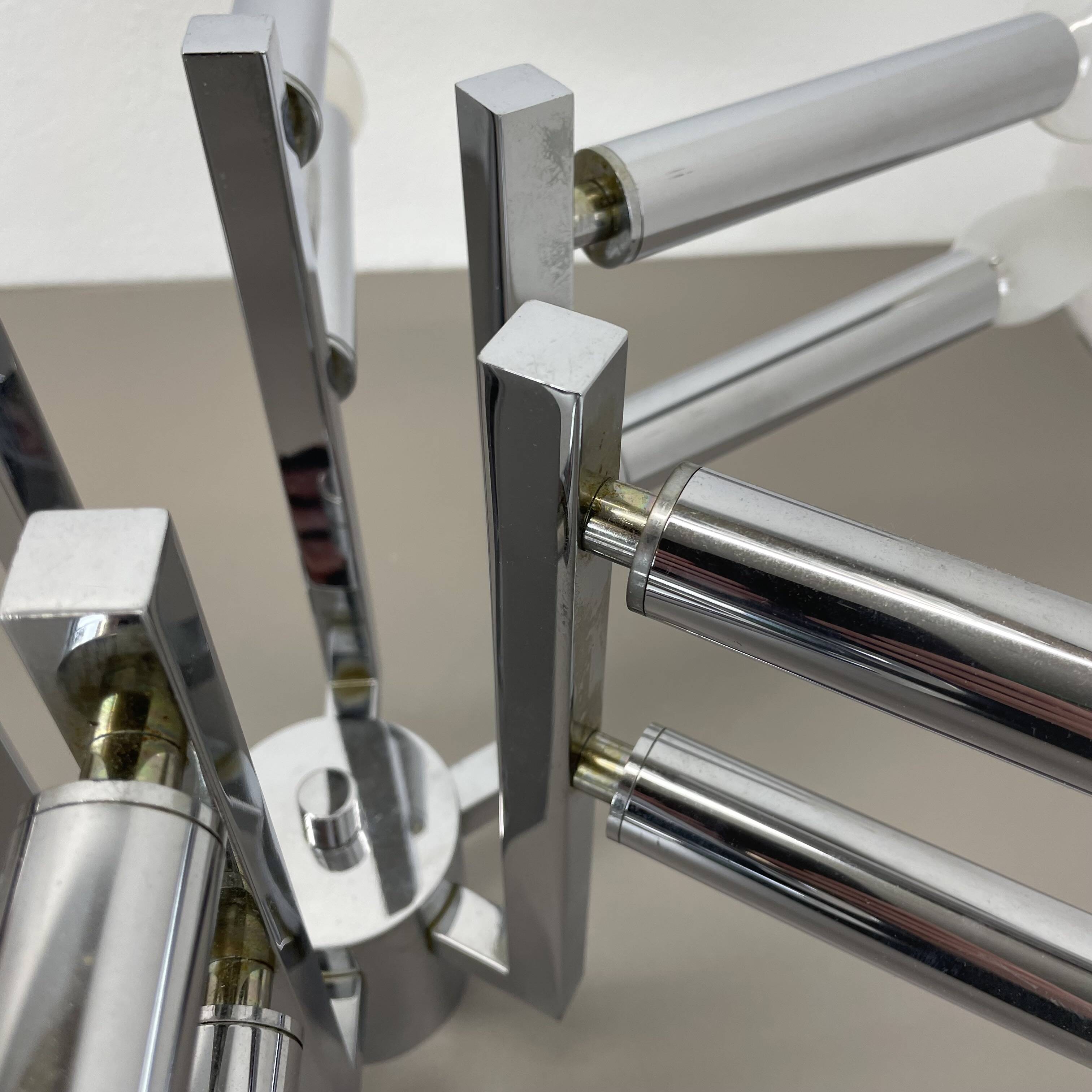 Modernist Huge chromed SPUTNIK Sciolari Style Ceiling Light, Italy, 1970s