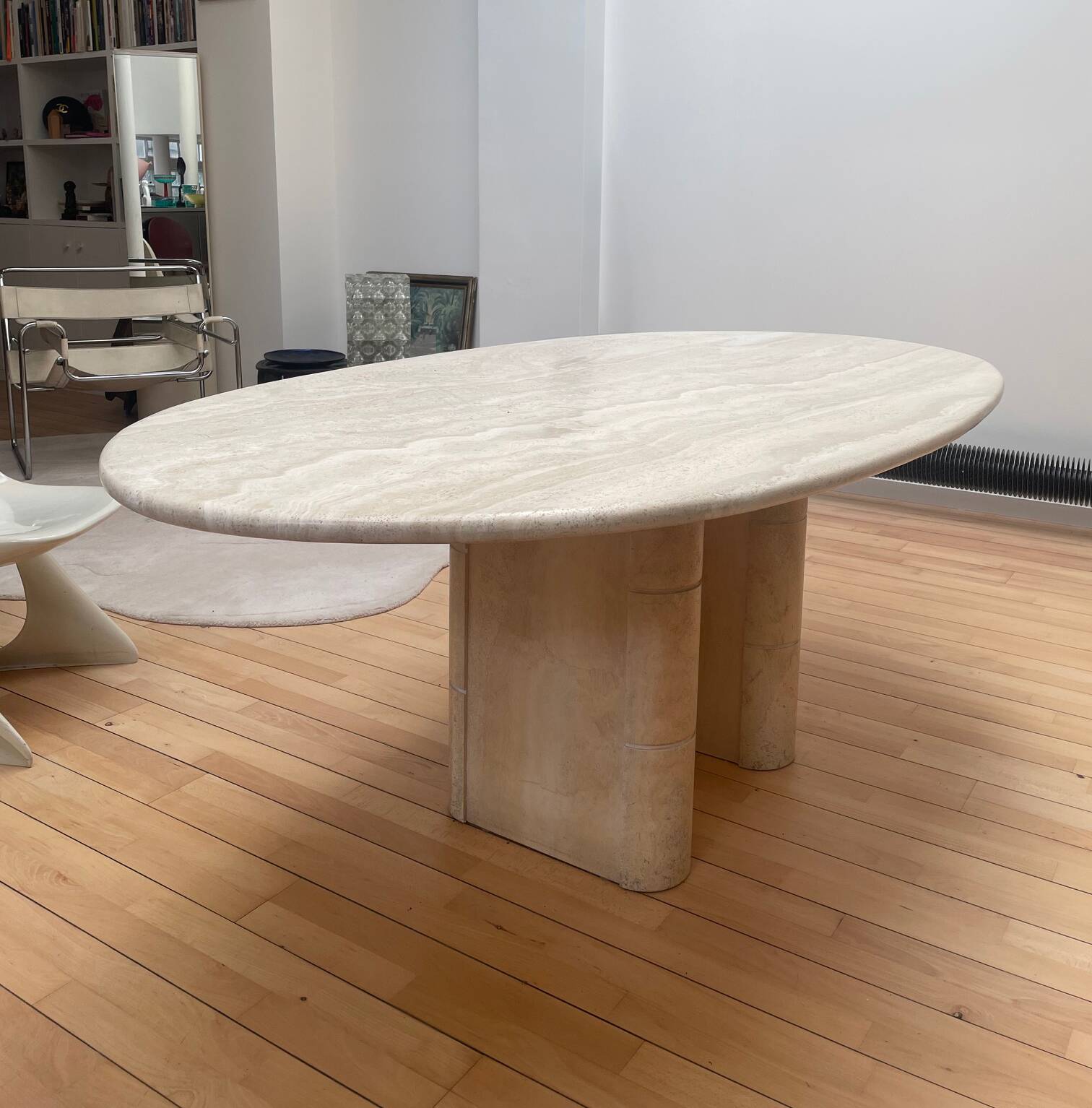 Vintage travertine table, Roche Bobois, France 1970