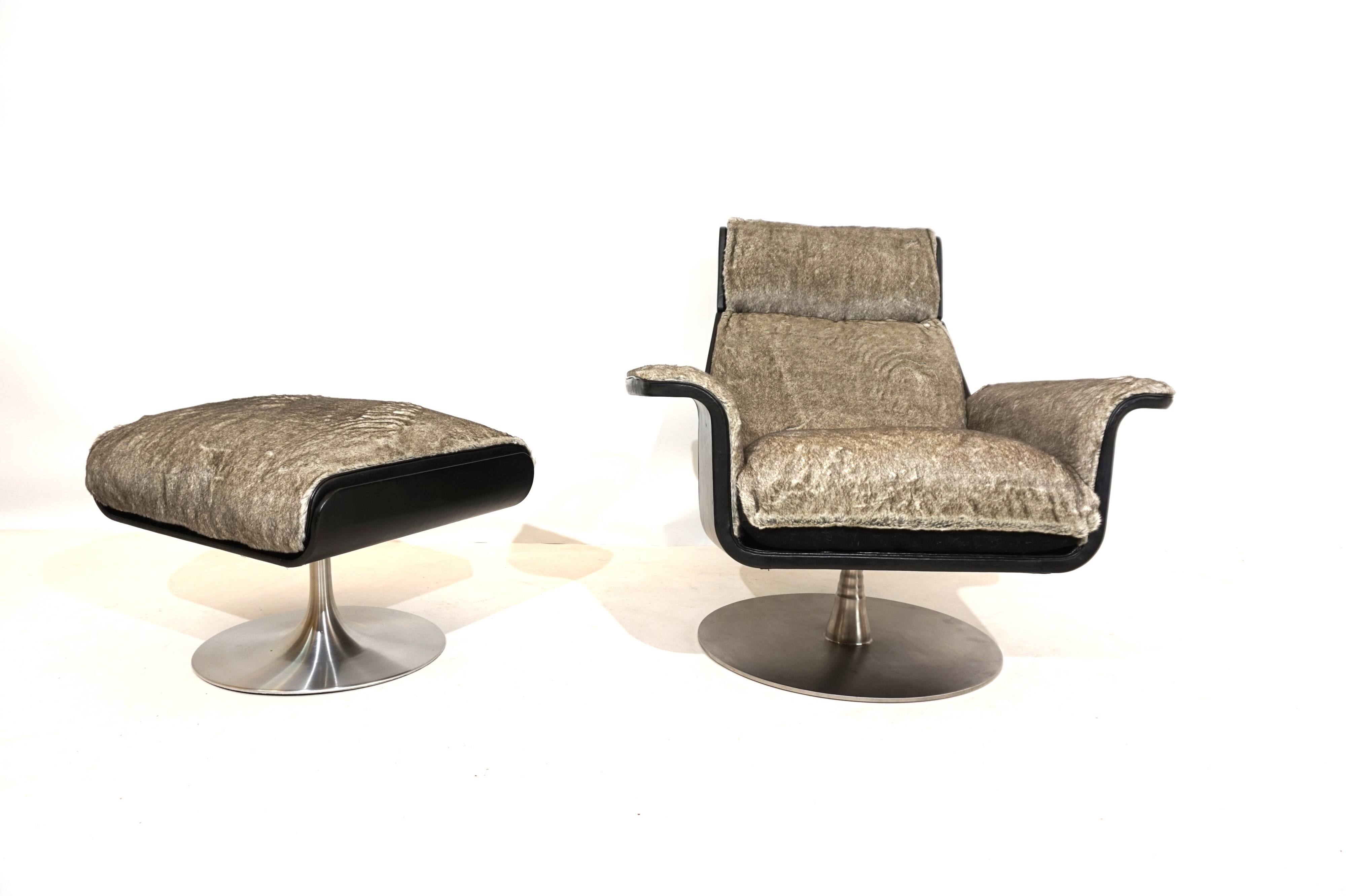 Fauteuil lounge Kaufeld Siesta 62 avec pouf par Jacques Brule