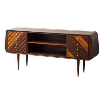Buffet en bois et laiton, Italie années 1960