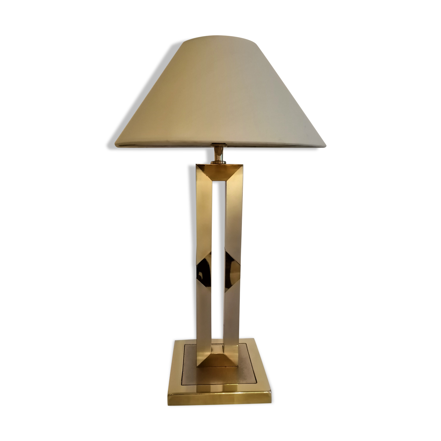 Modernist lamp. Brushed steel and brass.