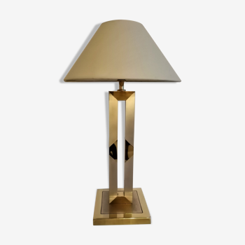 Lampe moderniste acier brossé et laiton