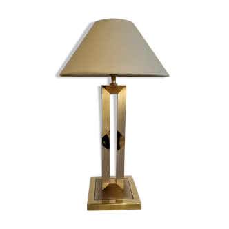 Lampe moderniste acier brossé et laiton
