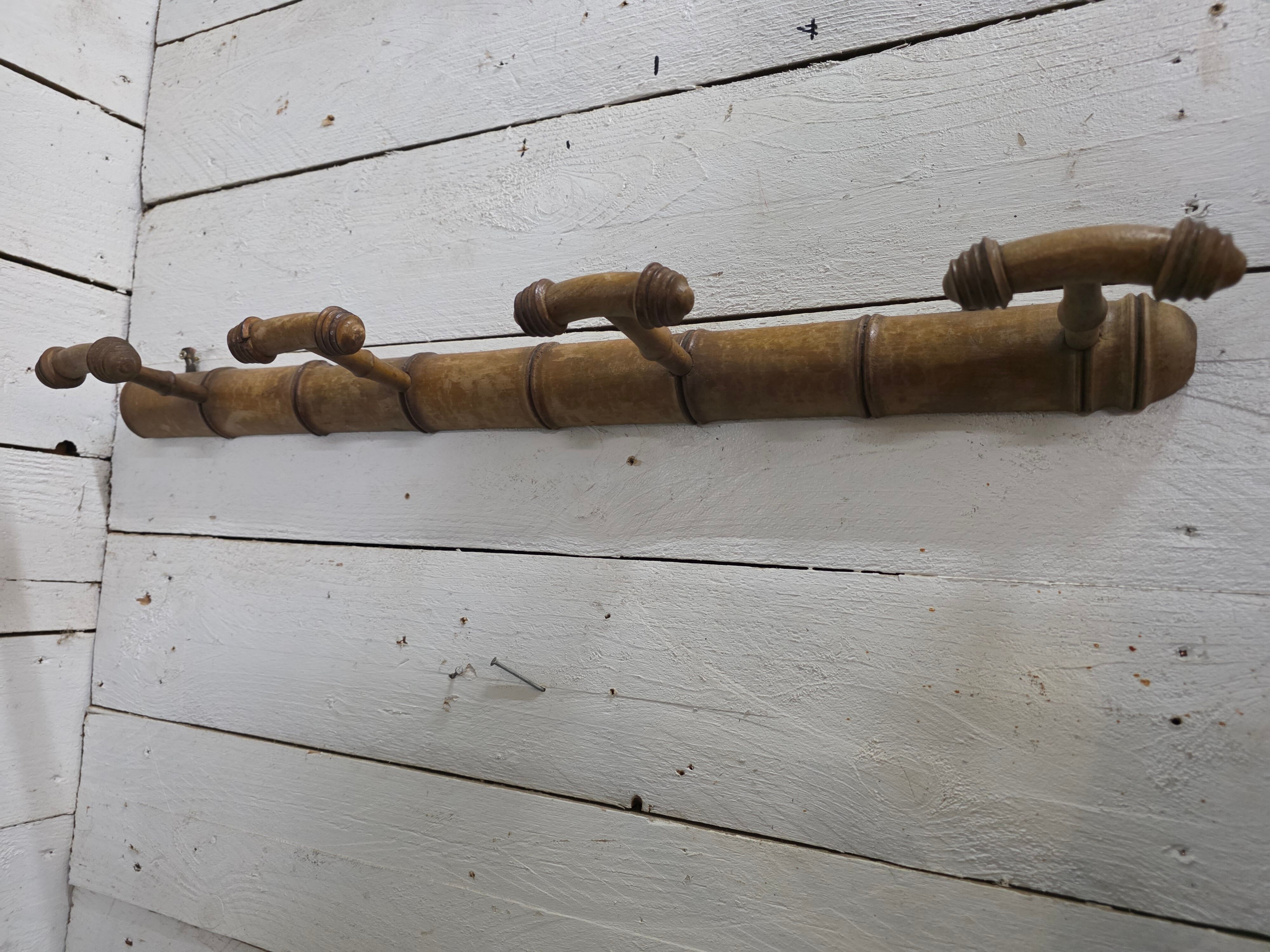 Bamboo wooden coat rack with 4 hooks, 1950s.