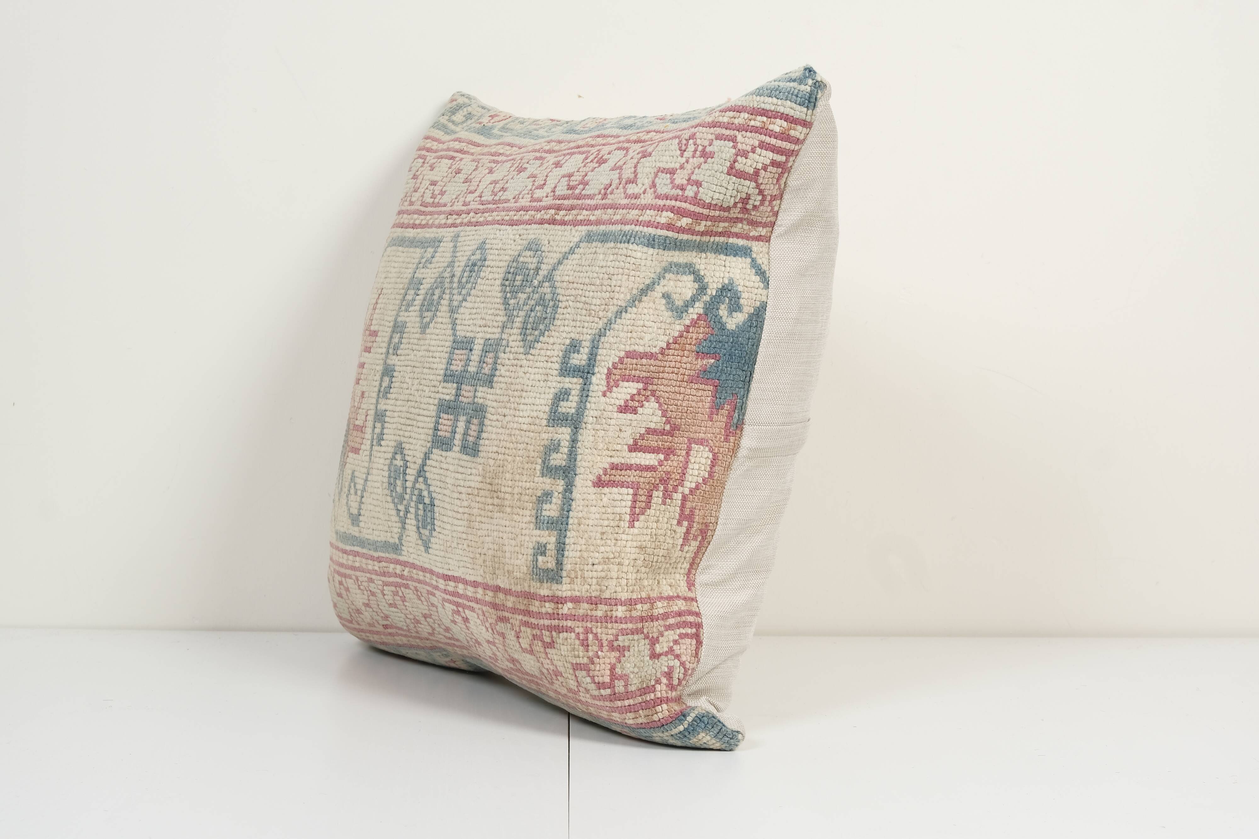 22" x 24" Vintage Oushak Pillow Cover with Soft Muted Colors, Organic Wool Tribal Ethnic Cushion