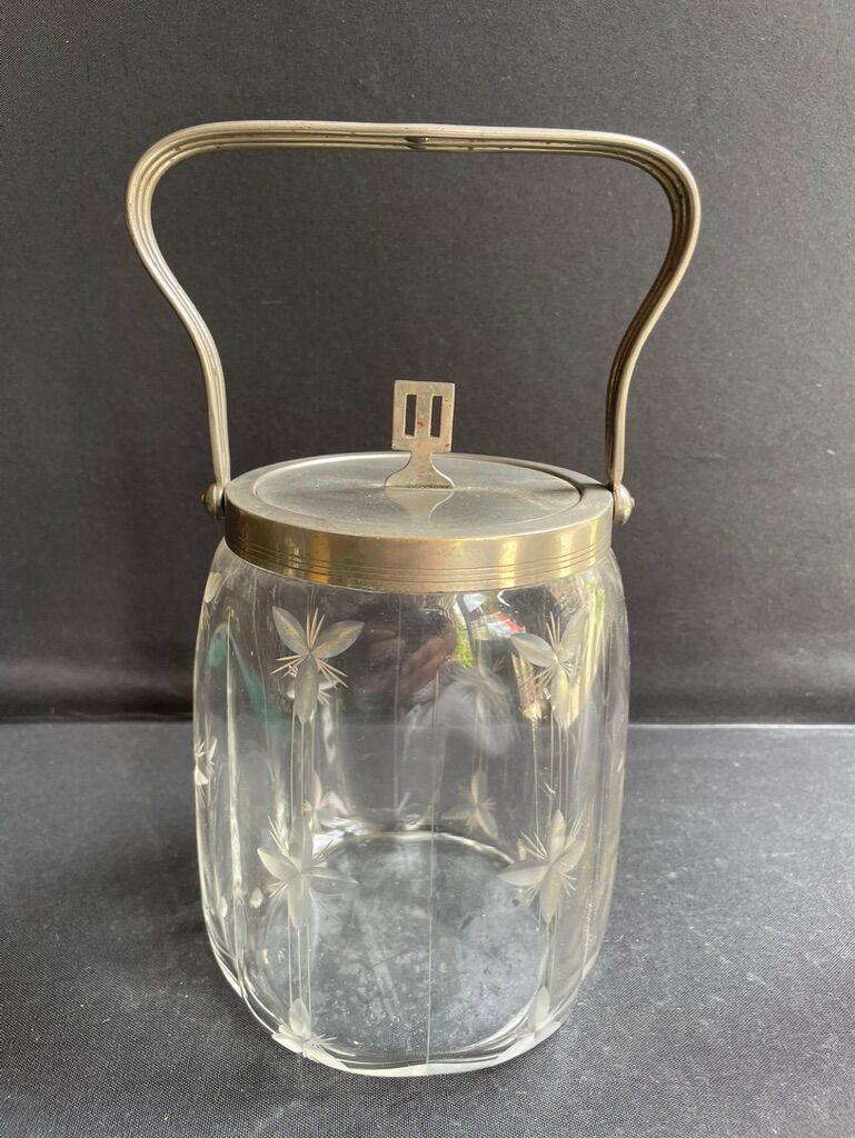 Cut crystal and silver metal cookie bucket – Art Deco