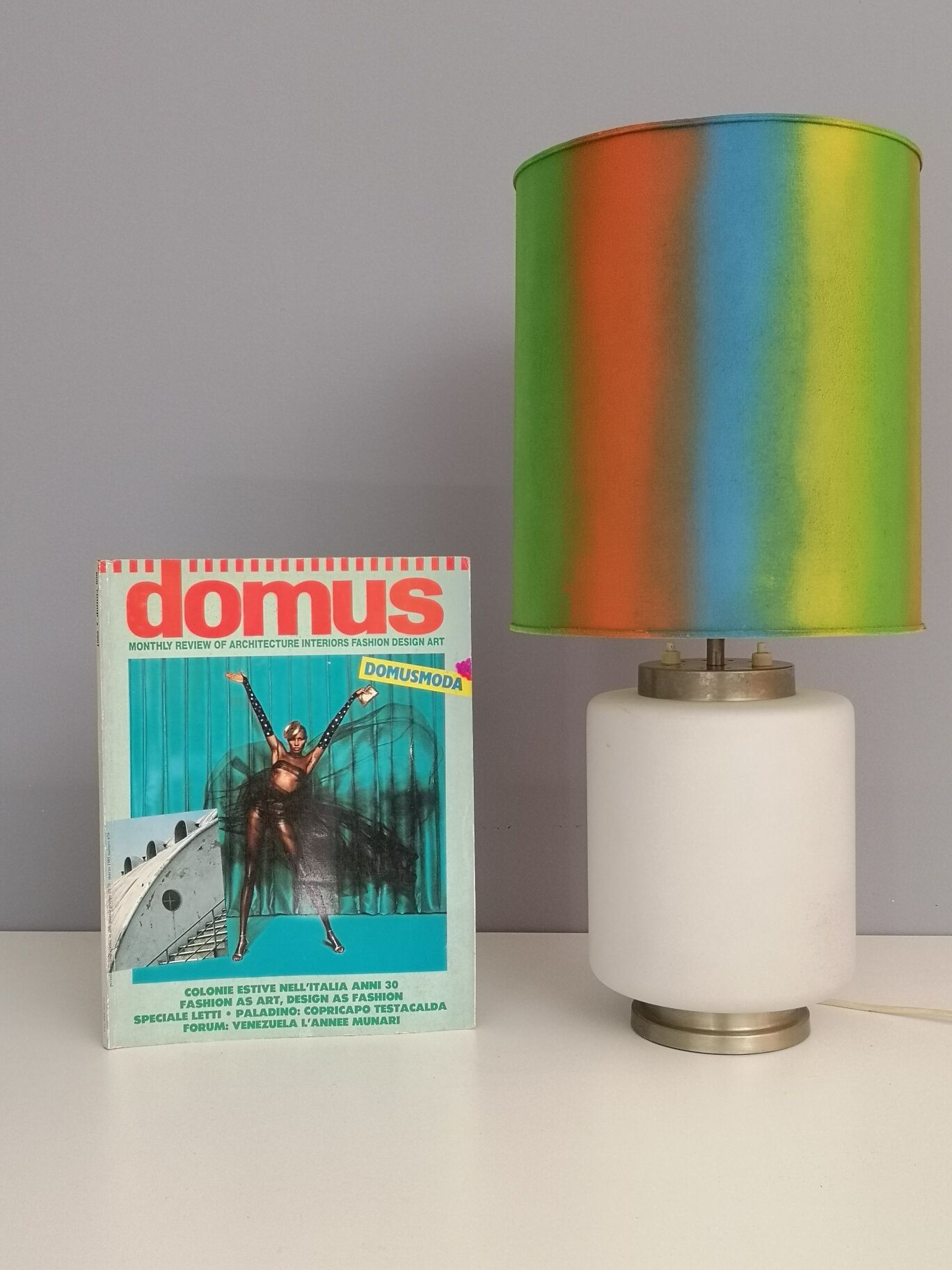 Vintage encased glass table lamp with three-lighting options, italy