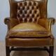 Vintage Cognac Leather Wingback Chesterfield Armchair, England 1940s