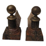 Old Neoclassical Cast Iron Andirons: Ball on Column
