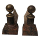Old Neoclassical Cast Iron Andirons: Ball on Column