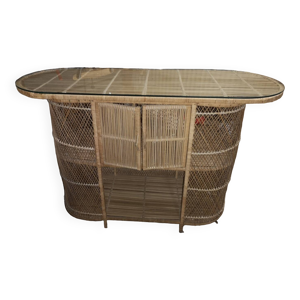 Bar rotin et 3 tabourets