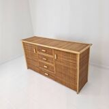 Italian Bamboo and Rattan Chest of Drawers or Credenza, 1980s