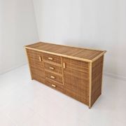 Italian Bamboo and Rattan Chest of Drawers or Credenza, 1980s