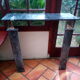 White veined black marble fireplace
