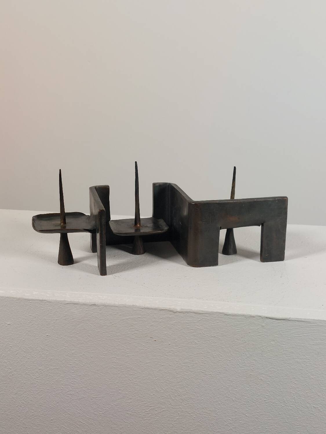 Vintage brutalist bronze candlestick by Wolfgang Bergmeister