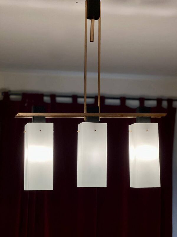 Lampe à Suspension à 3 Lumières Opaline de Maison Arlus, 1950