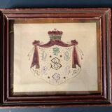 Tableau ancien, blason peint à la main, armoiries, XIXème