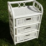 Small 3-drawer piece of furniture in vintage white rattan from 1970