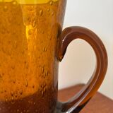 Amber bubble glass carafe signed Biot – mouth-blown – vintage fr