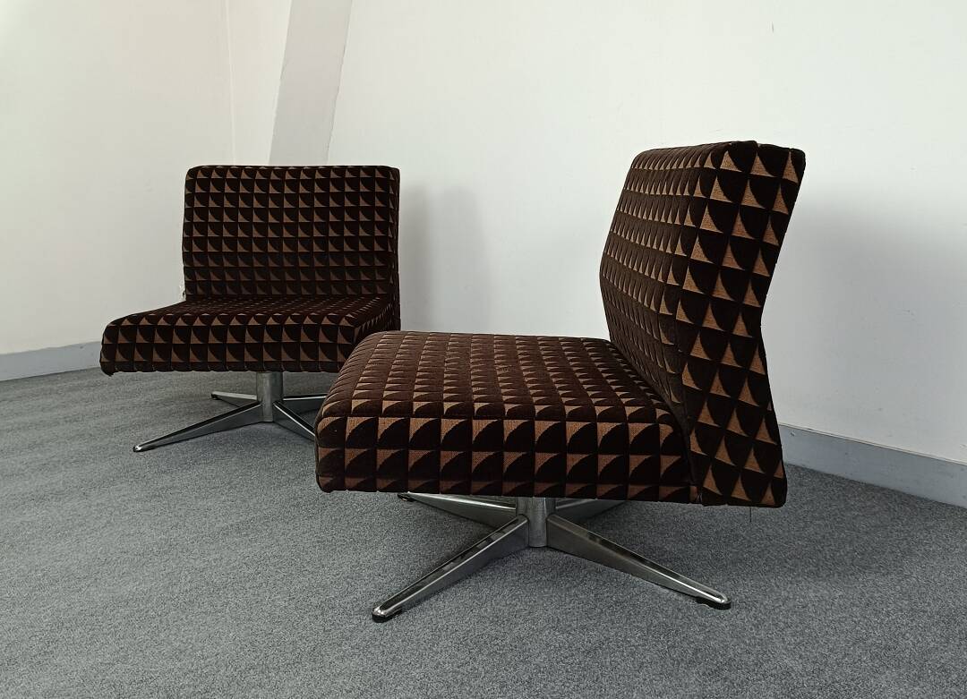 Pair of fabric and chrome steel armchairs, 1960s