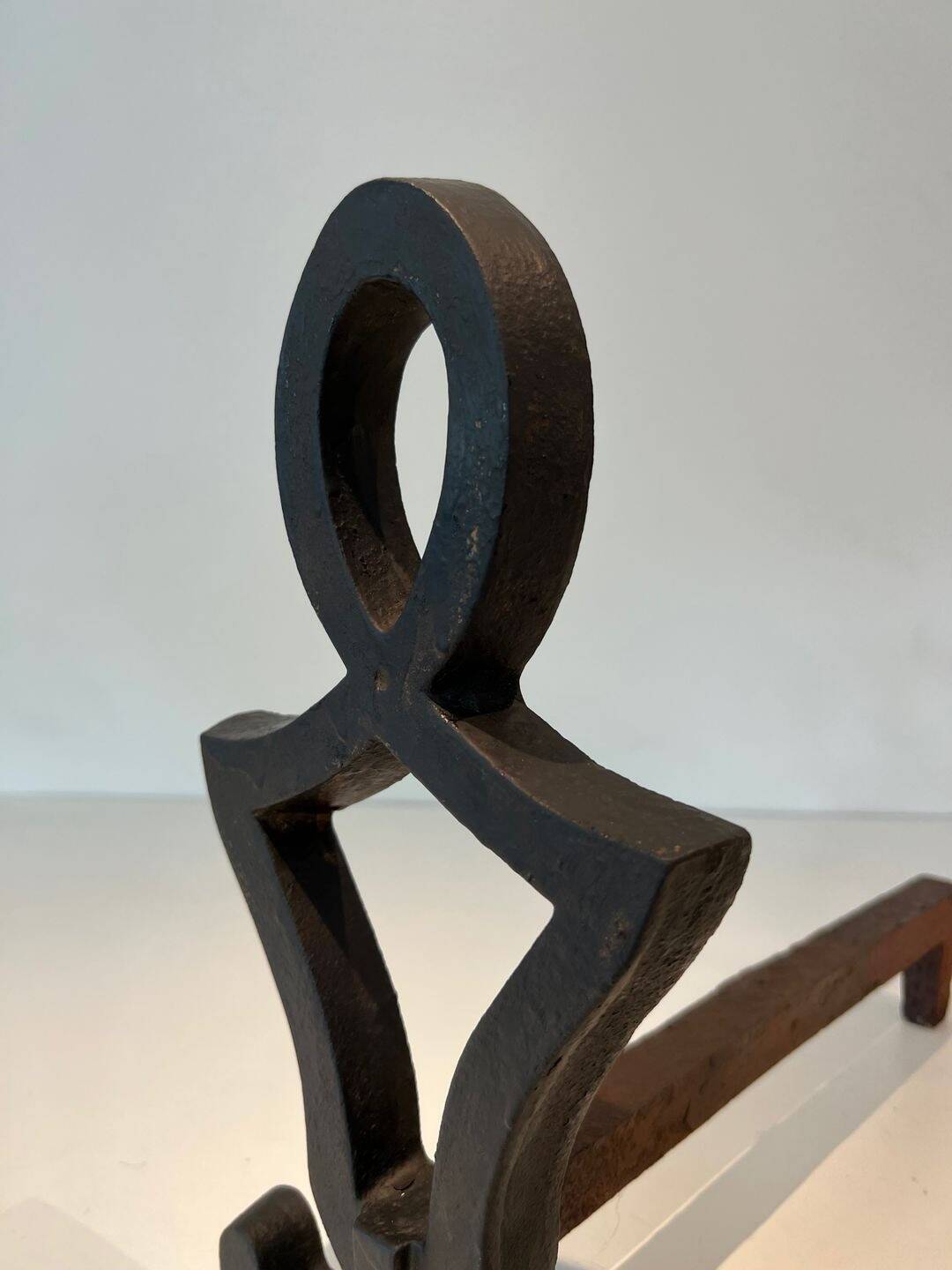 Pair of Cast Iron Chenets with Figurative Anthropomorphic Silhouette, by Raymon