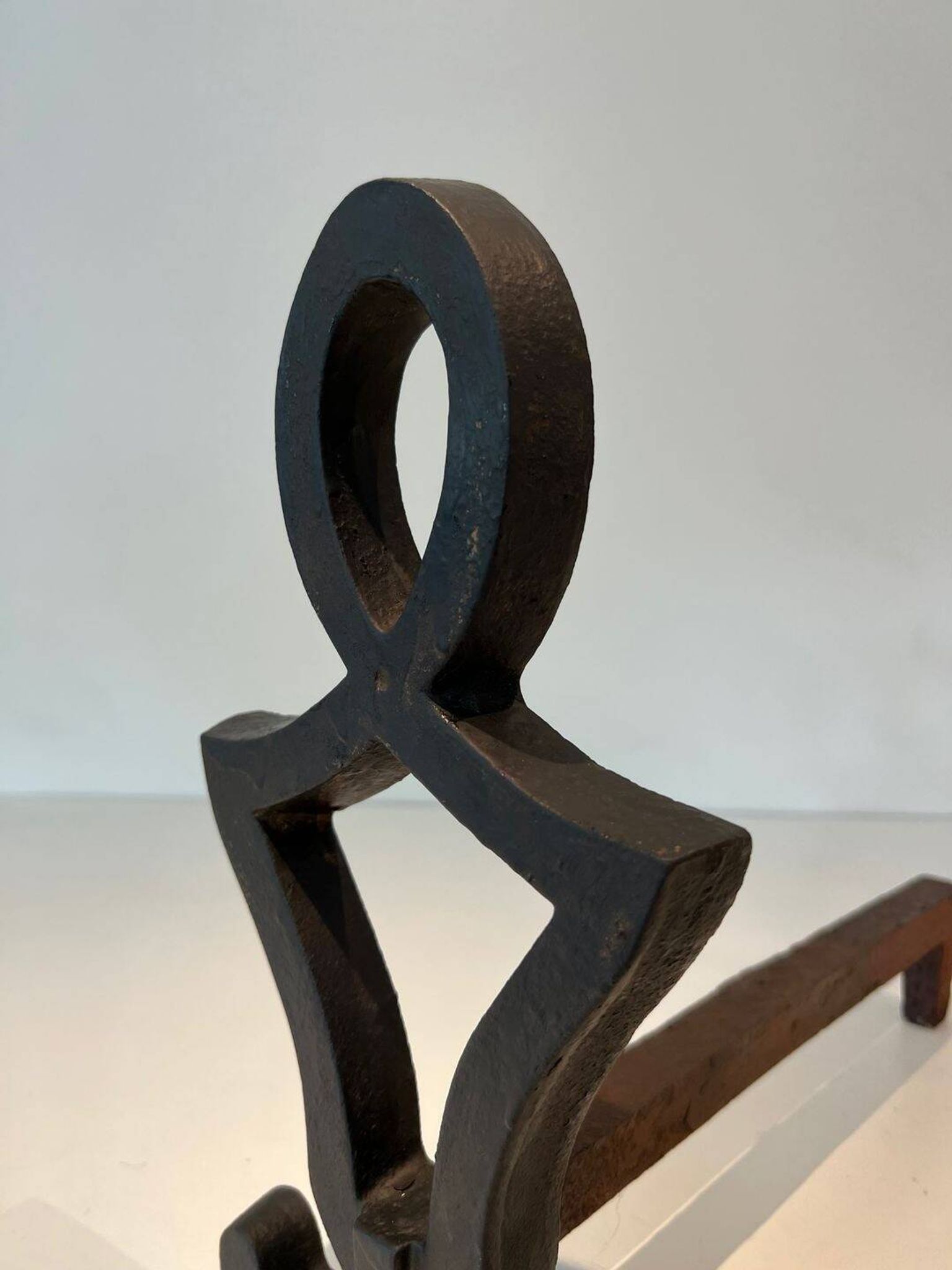 Pair of Cast Iron Chenets with Figurative Anthropomorphic Silhouette, by Raymon