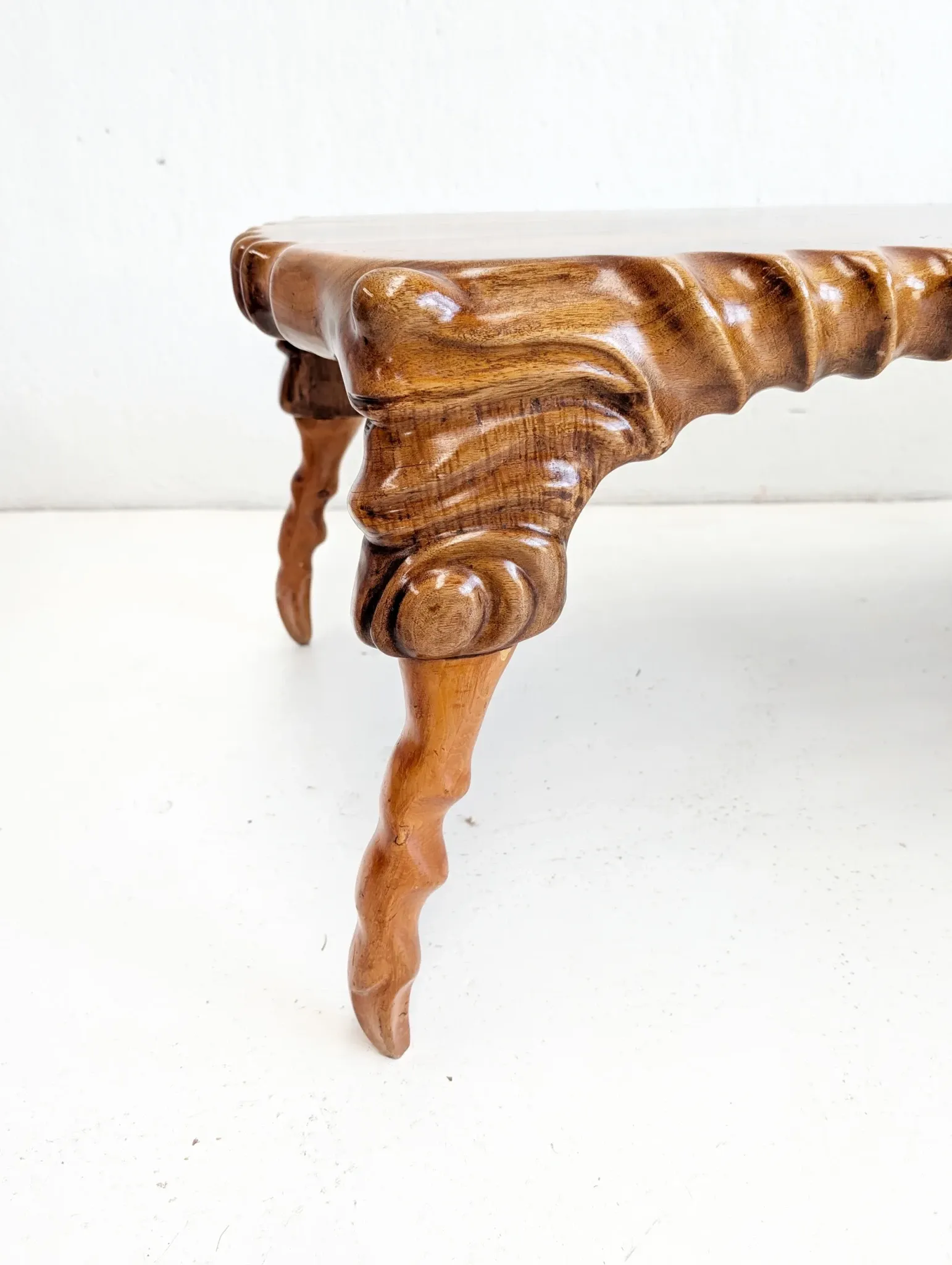 Handcarved sculptural suar wood coffee table 1960s