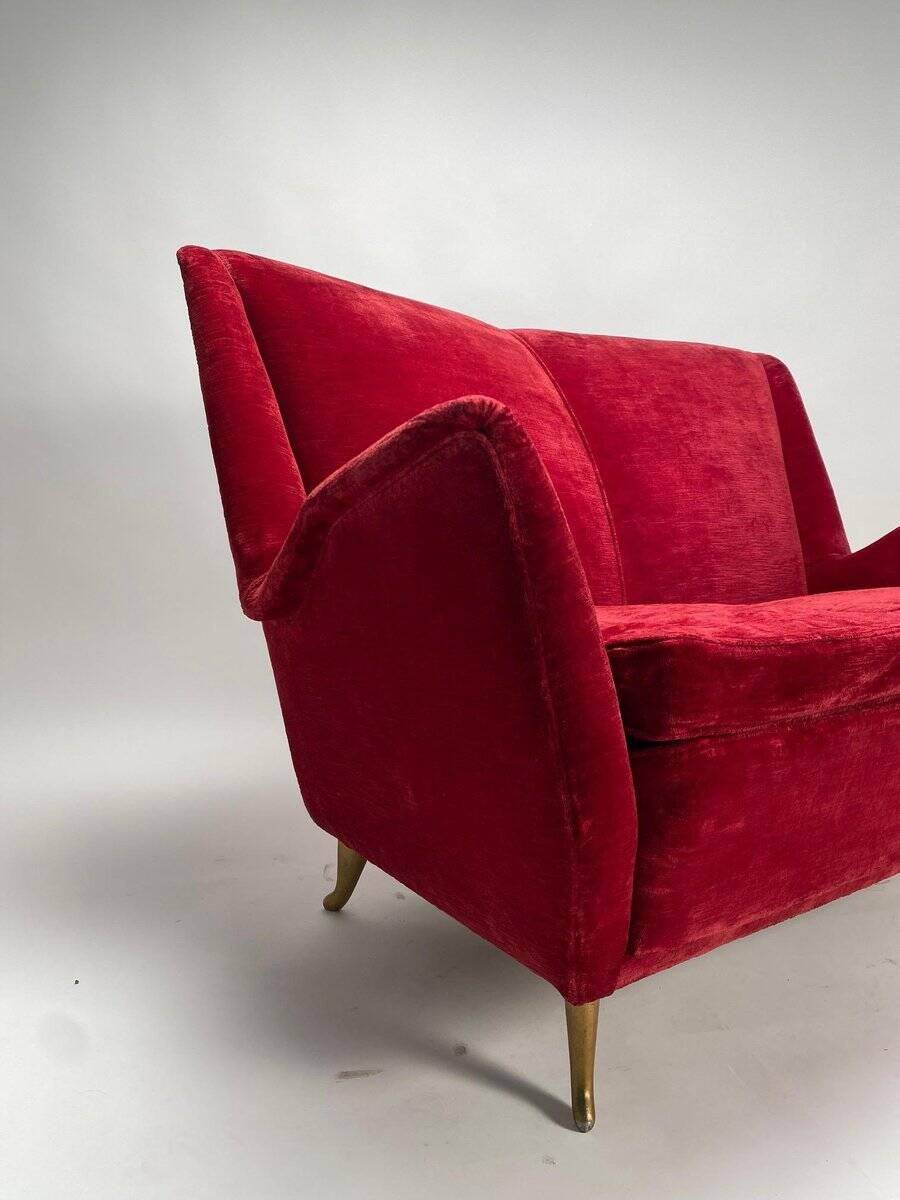 Italian Two-Seater Red Sofa from by I.S.A. Bergamo, 1950s