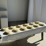 Set of 12 beige, pink, and blue deep plates from Digoin Sarreguemines, vintage.