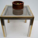 Piece of sofa coffee table brass chrome, brass. 2 glass trays. Italy 1970's