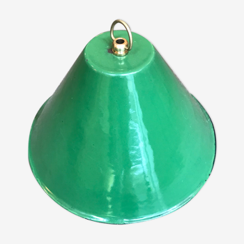 Lampshade Conical Tole Emaillee Green Vintage Suspension