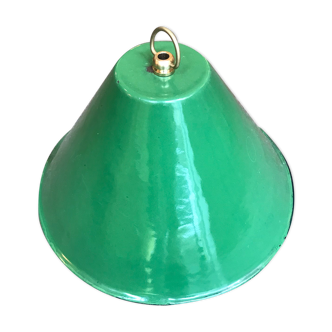 Lampshade Conical Tole Emaillee Green Vintage Suspension
