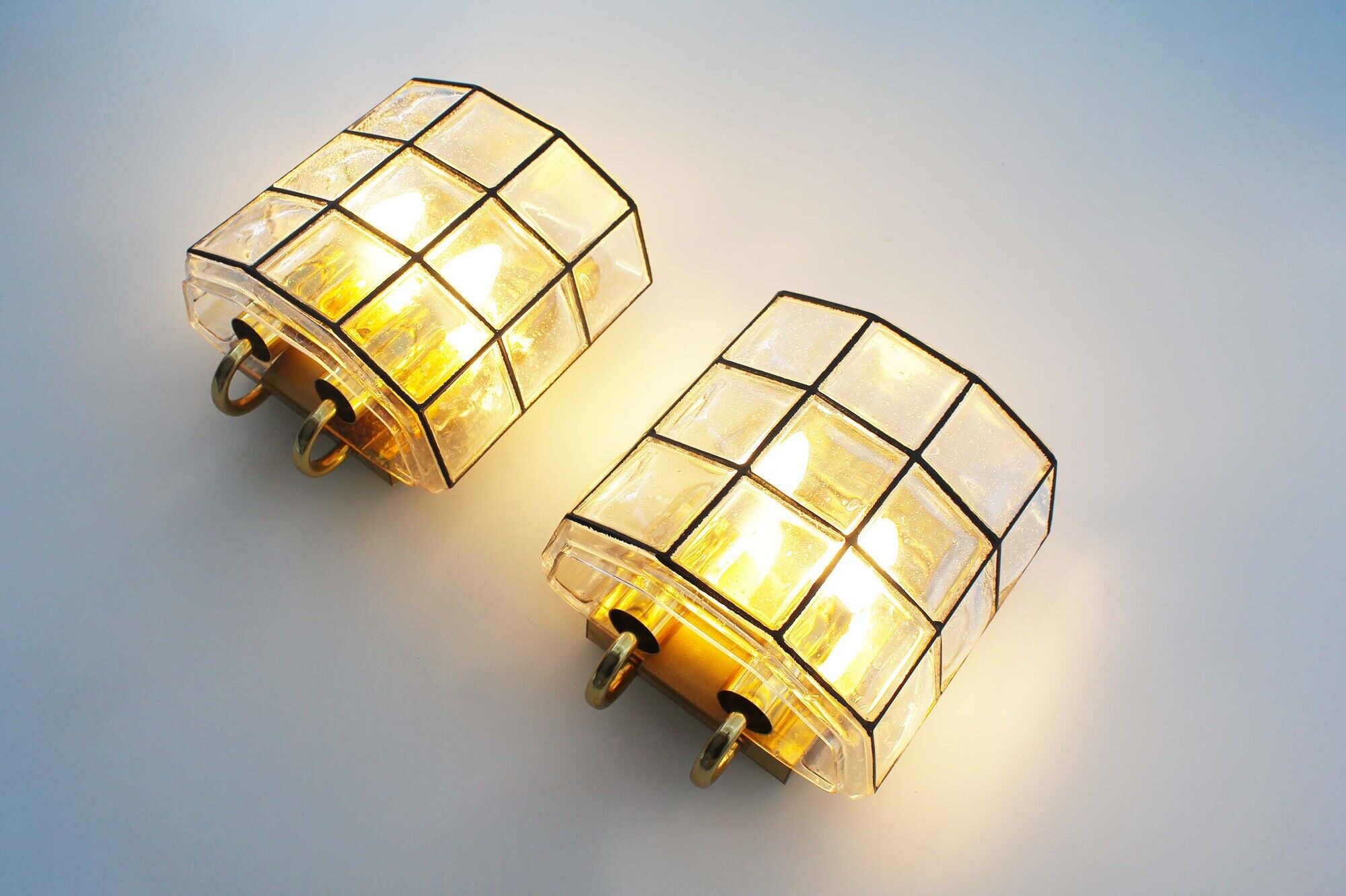 Pair of brass and glass facetted sconces by Glashutte Limburg