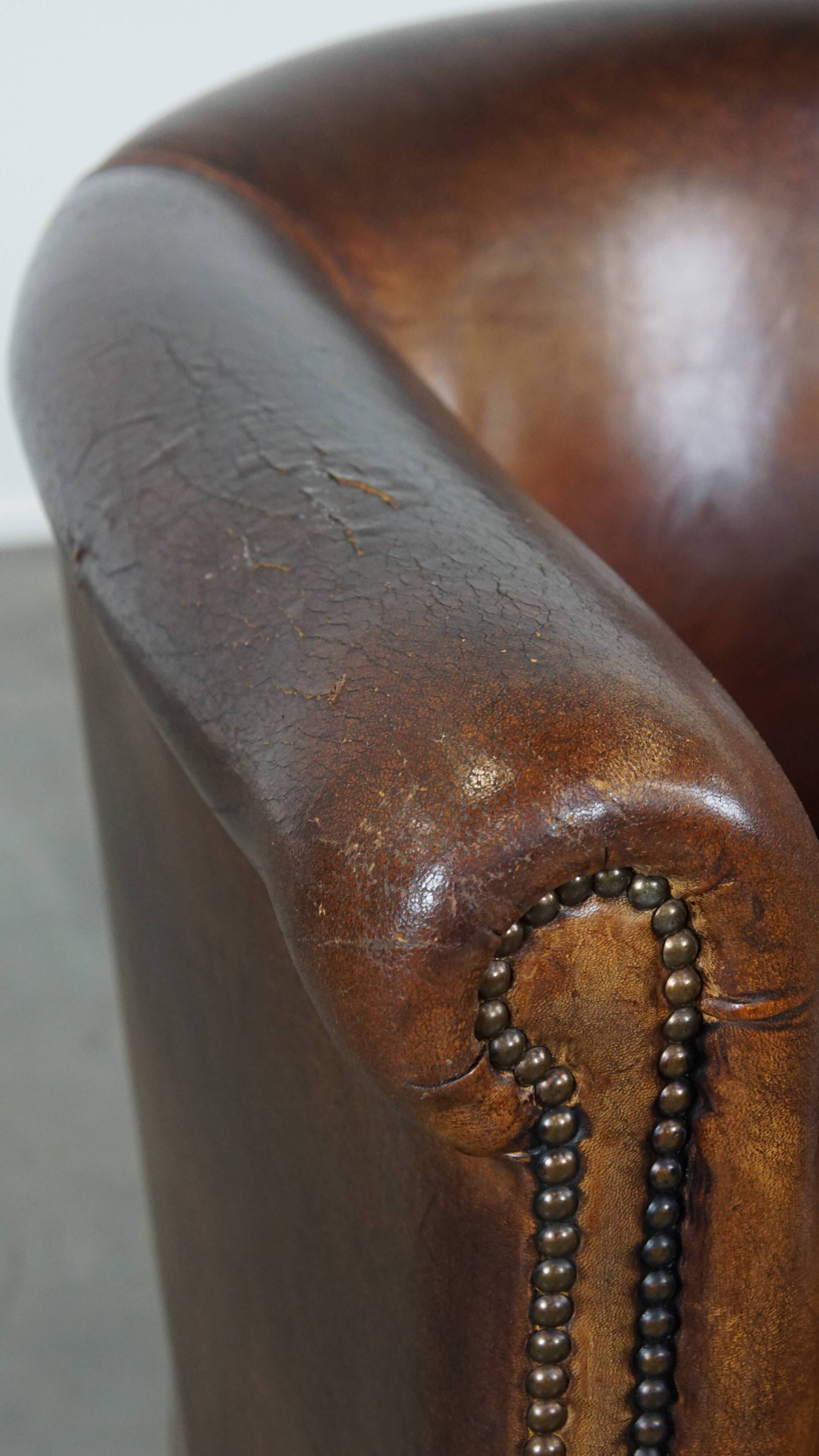 Cognac-Colored Sheepskin Leather Club Chair