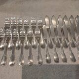 12 fish cutlery sets, 24 pieces, silver-plated metal, Christofle Cluny silversmith