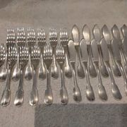 12 fish cutlery sets, 24 pieces, silver-plated metal, Christofle Cluny silversmith