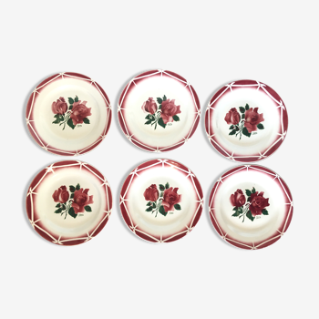 Set of 6 dessert plates Digoin Sarreguemines cibon pink vintage old