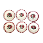 Set of 6 dessert plates Digoin Sarreguemines cibon pink vintage old