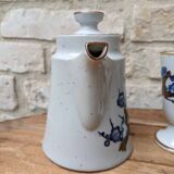 Old coffee service with 6 mazagrans and coffee pot with blue floral decoration