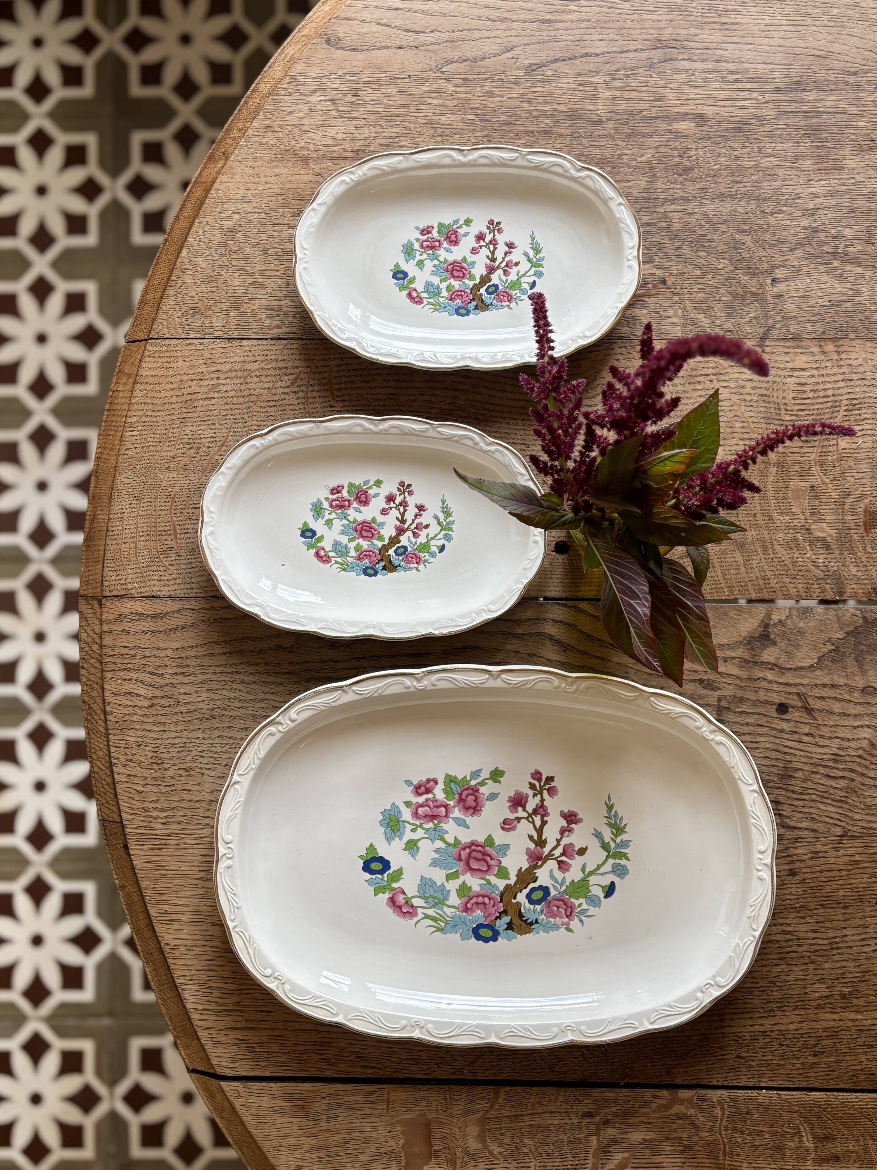 Set of 3 vintage relish dishes, "Indian Tree" model by Digoin