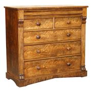 Commode en bois dur flammé victorien XIXe siècle avec tiroir caché