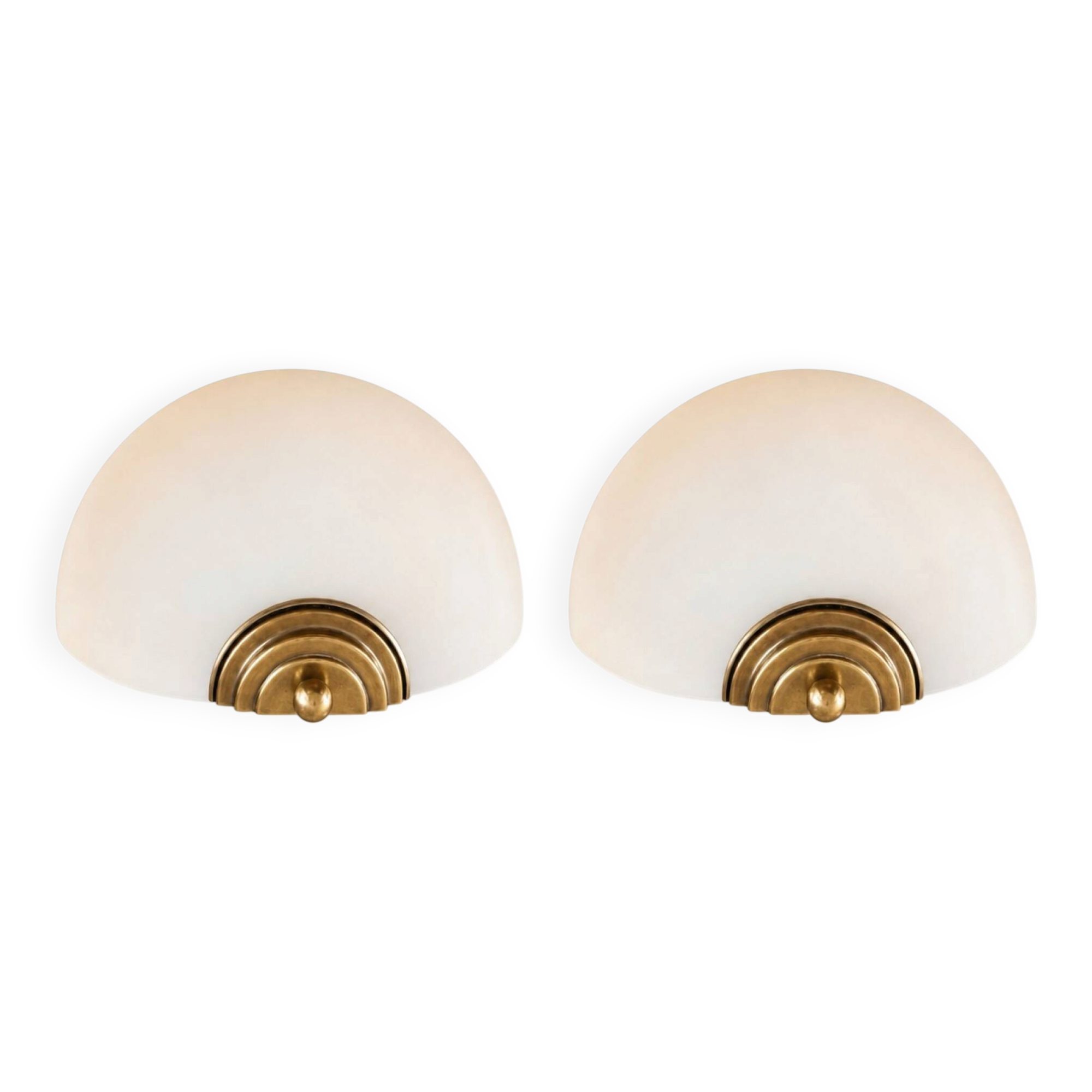 Pair of vintage wall lights in brass and opaline glass, Art Deco style.
